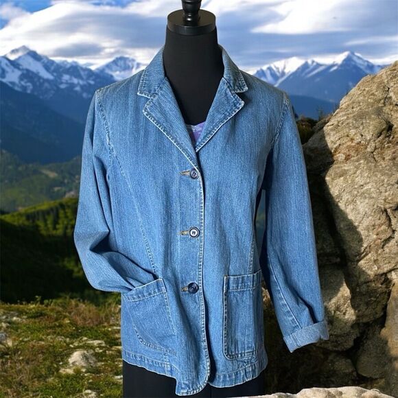 Style & Co Denim Blazer with Pockets 100% Cotton Size Medium - Picture 8 of 9